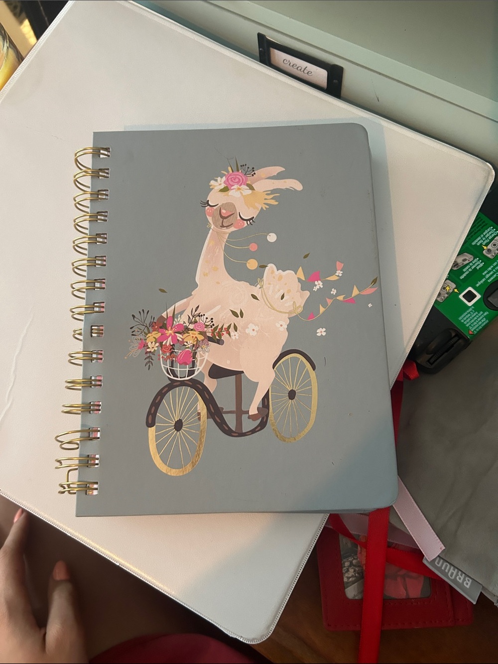 Cute Llama Bicycle Spiral Notebook - Gray